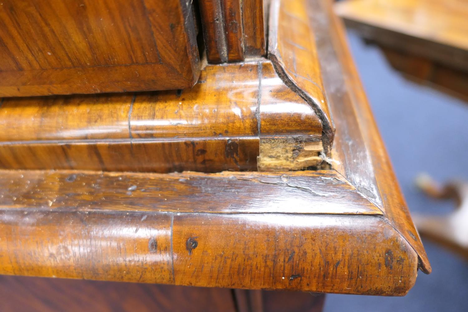 Walnut chest on stand, early 18th Century and later, the top with moulded cornice over three short - Image 7 of 18