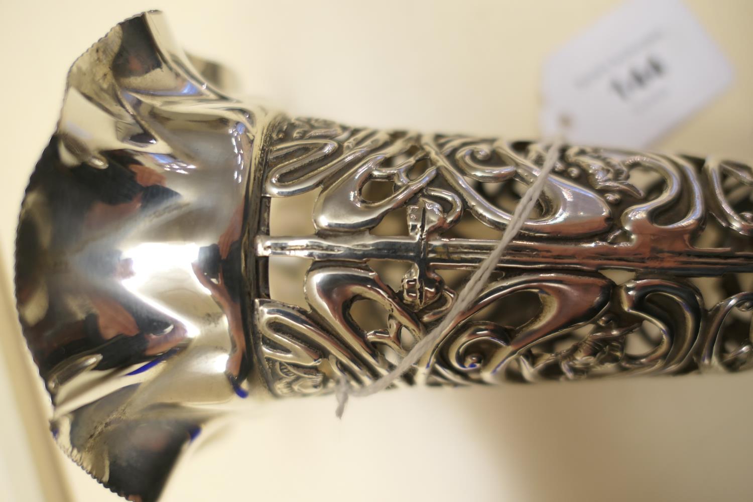 Edwardian silver specimen vase, by Nathan & Hayes, Chester 1905, pierced trumpet form worked in - Image 2 of 13