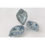 Three Cantigalli heart shaped dishes, each decorated in the 18th Century style with cherubs, in blue