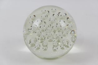 Large clear glass door porter, internally punctuated with evenly spaced bubbles, 17cm diameter