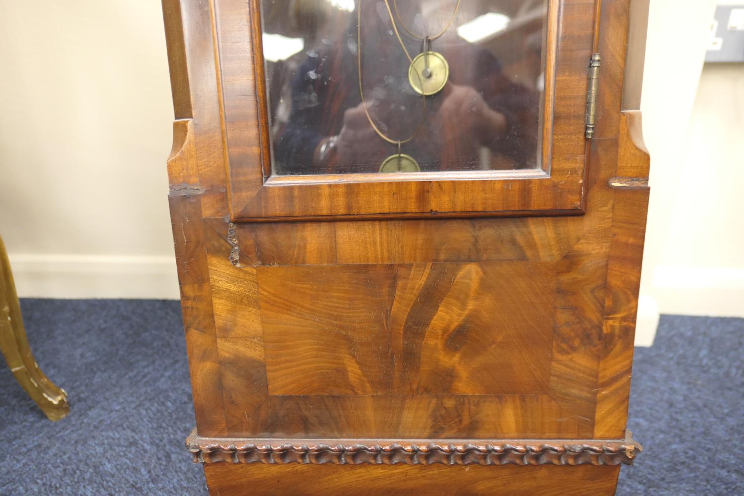 Early Victorian mahogany eight day drop trunk wall clock, painted circular 14'' dial with subsidiary - Image 9 of 19