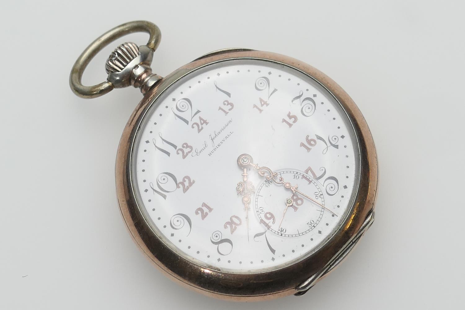 Omega 800 standard silver cased pocket watch, white dial with Arabic numerals, inner 24 hour