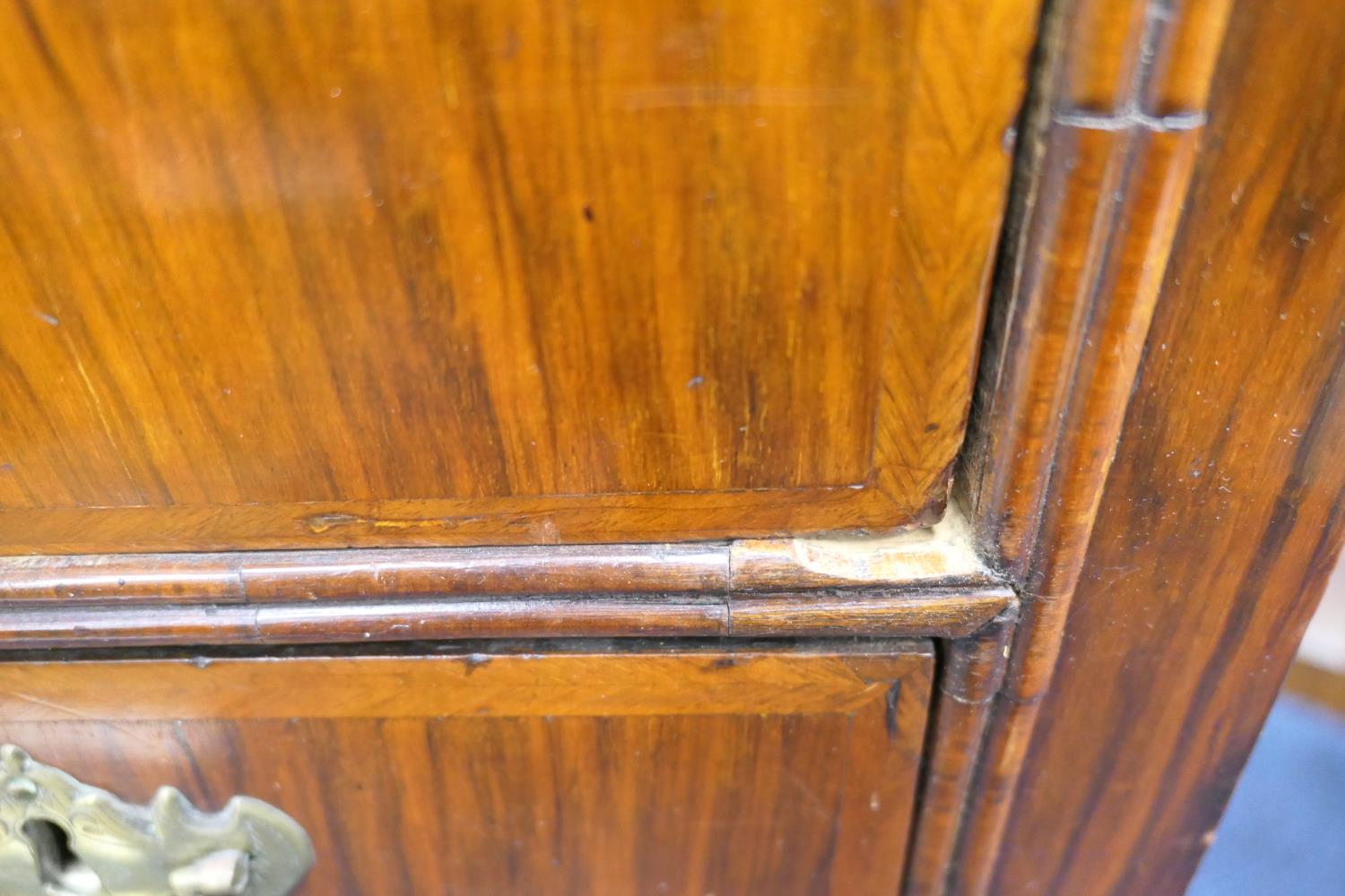 Walnut chest on stand, early 18th Century and later, the top with moulded cornice over three short - Image 8 of 18