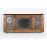 Arts and Crafts period mirrored oak wall mounted hall stand, fitted with an upper shelf over an oval