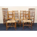 Harlequin set of Lancashire ash spindle back dining chairs, comprising carver and four similar