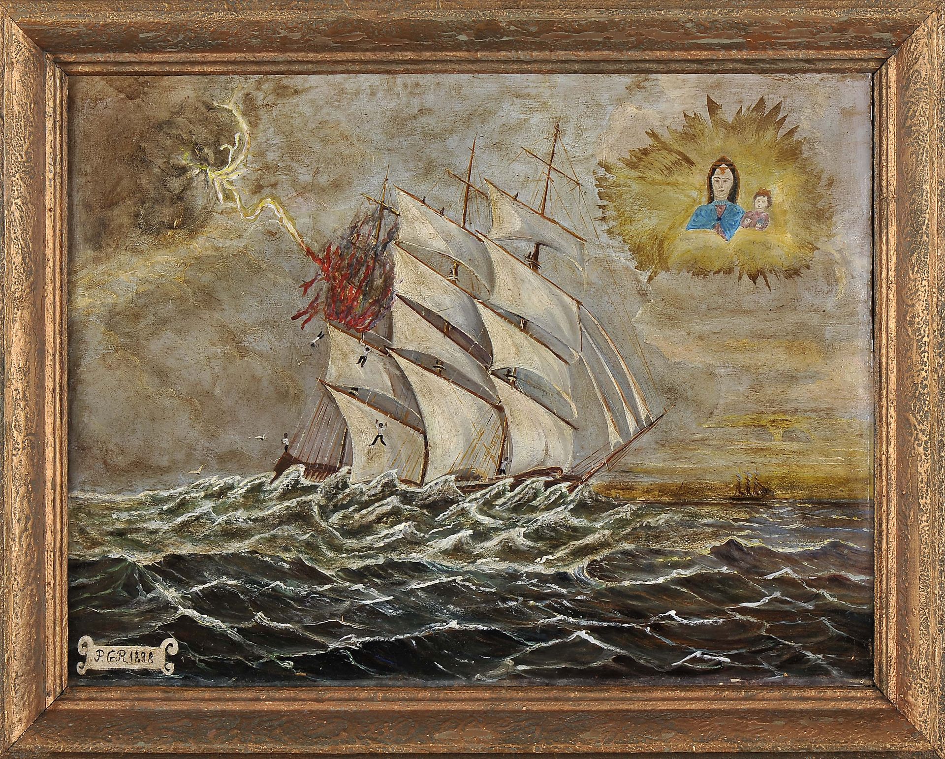 Ex-voto - Miracle performed by Our Lady with the Child Jesus to the crew of a burning sailboat