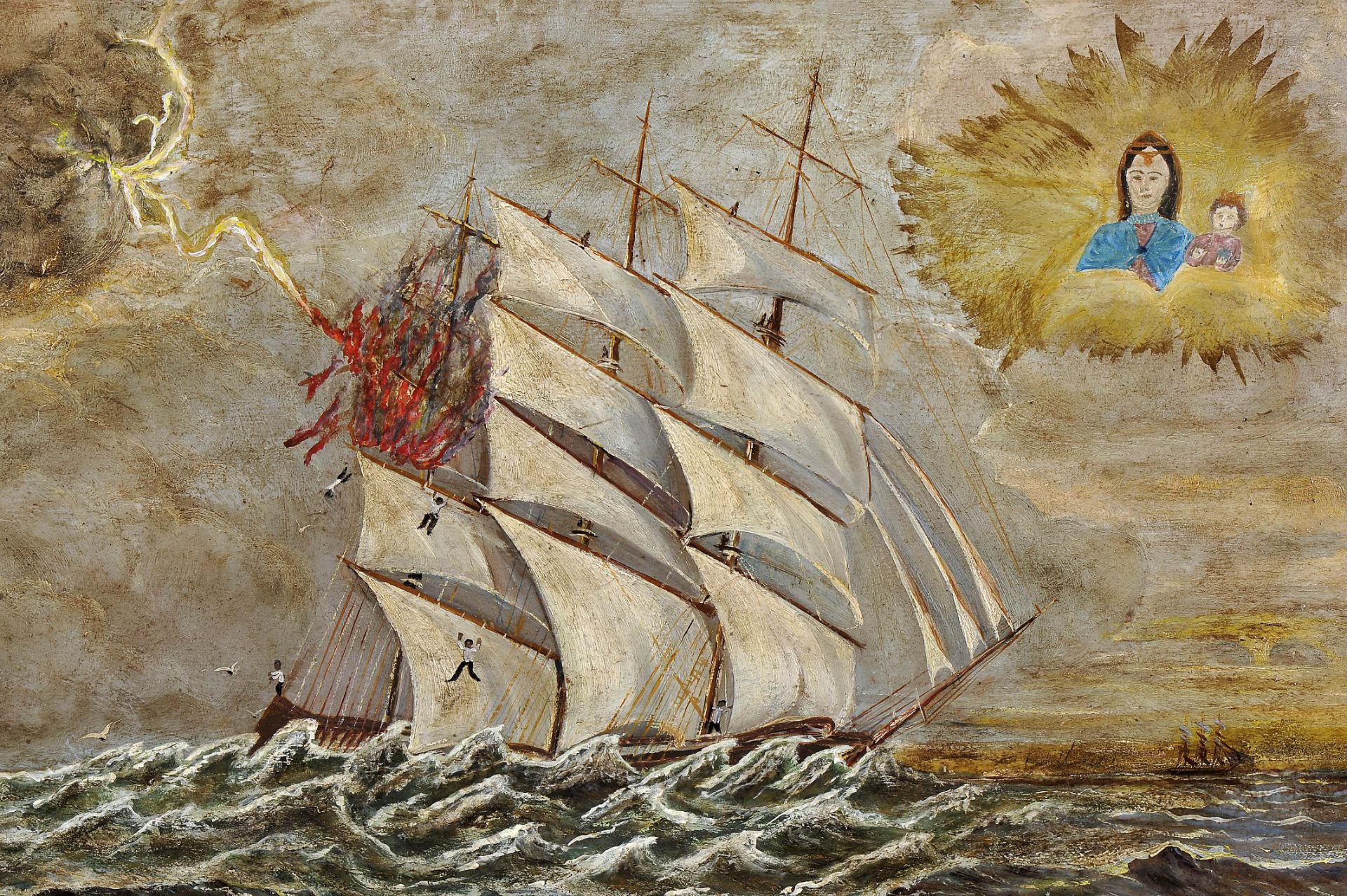 Ex-voto - Miracle performed by Our Lady with the Child Jesus to the crew of a burning sailboat - Bild 3 aus 3