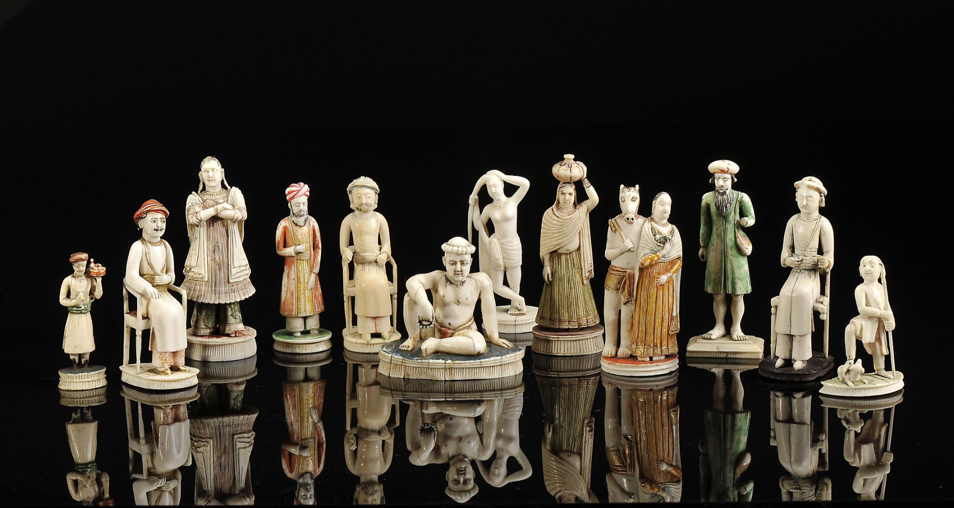 Twelve Assorted Chess Pieces, "Indian Society and its traditions"