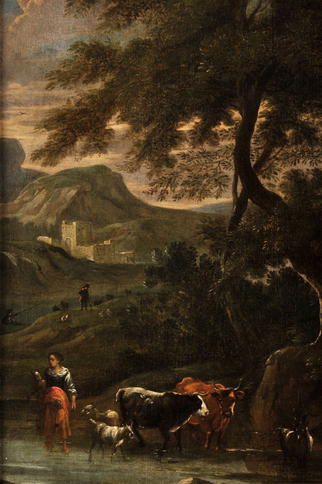 Landscape - Shepherds and cattle by the castle - Image 2 of 2