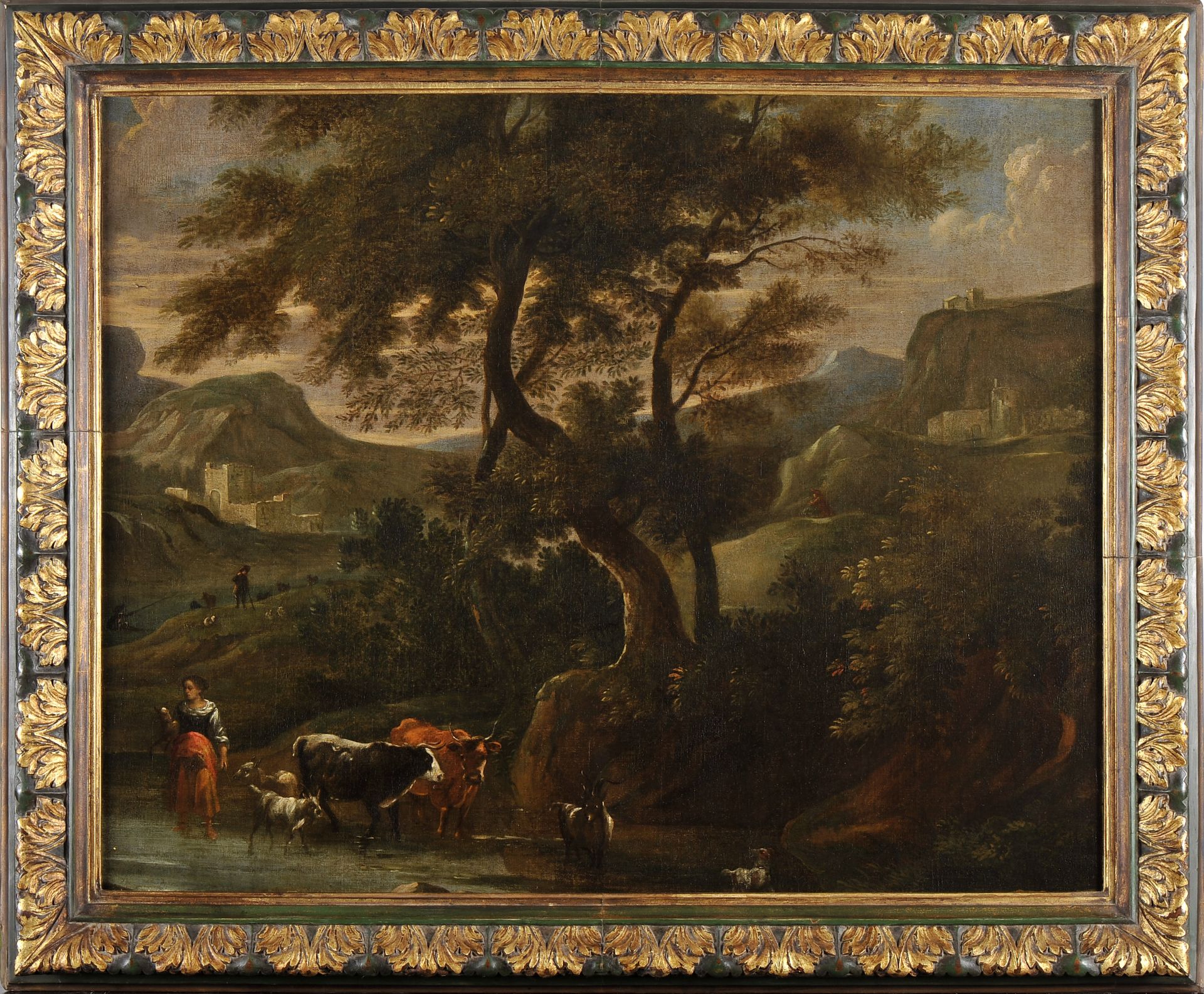 Landscape - Shepherds and cattle by the castle