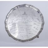 A George VI Silver Circular Salver, by Barker Brothers Silver Ltd, Birmingham 1939, the shaped and