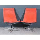 Charles Eames (1907-1978) for Heal's - A Pair of Chrome Framed Swivel Chairs, upholstered in