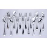 Eight Georgian Silver Old English Pattern Dessert Spoons and Six Dessert Forks, various makers and