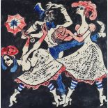 Holland - Coloured lithograph - Dancing trio, signed in pencil in margin, 12ins square, framed and