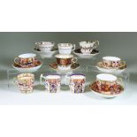 A Small Collection of English Porcelain Tea Wares, Early 19th Century, primarily with Imari designs,