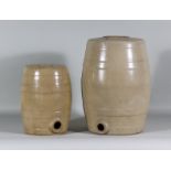 A Pair of English Lead-Glazed Barrels of Conventional Type, 22.75ins high, both stamped "12", and