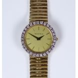 A Lady's Bueche Girod Manual Wind Wristwatch, 9ct gold with diamond bezel, 25mm diameter case,