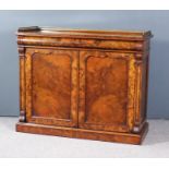 A William IV Figured and Burr Walnut Chiffonier with gilt brass gallery, cushion moulded frieze