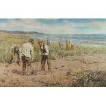 Thomas Huson (1844-1920) - Watercolour - Potato diggers by the sea, signed, 15ins x 23ins, framed