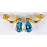 A Pair of Blue Topaz Earrings, Modern, 18ct gold set with faceted tear drop blue topaz stone, each