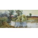 Henry Stannard R.A. (1844-1920) - Watercolour - "The Days End", river landscape with sheep on