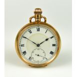 A Swiss 9ct Gold Cased Open Faced Keyless Pocket Watch, Early 20th Century, serial No. 263398,