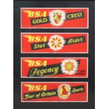 Four B.S.A. Bicycle Advertising Colour Lithograph Posters, each 5.5ins x 18.5ins, four similar