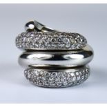A Pave Diamond Set Double Snake Ring, Modern, comprising two pave diamond set interwoven rings in