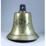 A Bell Metal Ship's or Fire Bell, Early 20th Century, impressed and painted name 'India', the