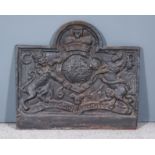 A Cast Iron Fireback of '17th Century' Design, depicting the Royal Coat of Arms, 29ins x 26ins high