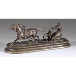 Late 19th Century Russian School - Dark brown patinated bronze figure of a single horse pulling a