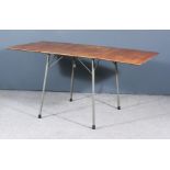A Mid-20th Century Teak Drop Leaf Dining Table, on chrome metal base, 55ins x 27.5ins x 27ins high