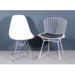 After Henry Bertoia (1915-1978) - White painted "Wire Mesh" Dining Chair, with black vinyl seat pad,