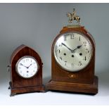 An Early 20th Century Oak Cased Mantel Clock and a Late 19th Century Rosewood Cased Mantel