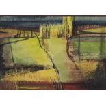 ***Inez Hoyton (1903-1983) - Mixed media - "Road to the Sea" - Abstract landscape, board 6.5ins x