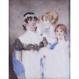 An Early 19th Century School - Miniature painting - Half length portrait of three young women 3.