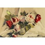 ***Edward Wesson (1910-1983) - Watercolour - Still life with vase of roses, signed, 12ins x 19ins,