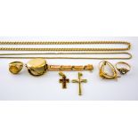 A Mixed Lot of 9ct Gold Modern Jewellery, compising, flat curb chain 600mm in length, fine woven