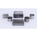 A Continental Silvery Metal Rectangular Box and Mixed Metalware, the box stamped 800 standard,