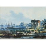 Achille Vianelli (1803-1894) - Watercolour - "Temple of Venus, Bay of Baiae", signed and dated, 7ins