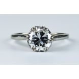 A 20th Century Solitaire Diamond Ring, white coloured metal set with a solitaire brilliant cut white