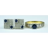 A Sapphire and Diamond Suite, Modern, comprising - 18ct gold sapphire and diamond ring set with a