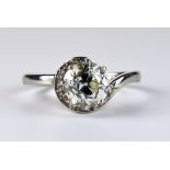 A 20th Century Solitaire Diamond Ring, 18ct white gold set with a centre old European cut diamond,