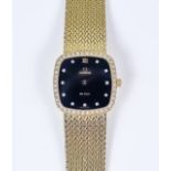 A Lady's Omega Quartz Wristwatch, model "De Ville", 18ct gold with diamond bezel, 23mm square