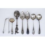 A Pair of George II Silver Old English Pattern Table Spoons and Mixed Silver Ware, the table