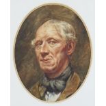 19th Century British School - Watercolour - Shoulder length portrait of a gentleman wearing black