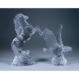 Two Waterford Glass Models - "Rearing Horse", 9ins high, boxed, and "Eagle", 6.75ins high, both