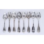 Eight Georgian and Victorian Silver Fiddle Pattern Table Spoons and Mixed Silverware, the eight