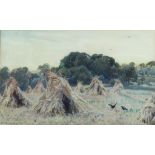 Walter Fryer Stocks (1842-1915) - Watercolour - Stooks of corn, signed and dated 1877, 9ins x 12ins,