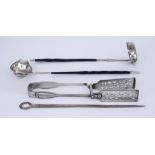 A Pair of Victorian Silver Fiddle and Thread Pattern Asparagus Servers and Mixed Silver and Plated